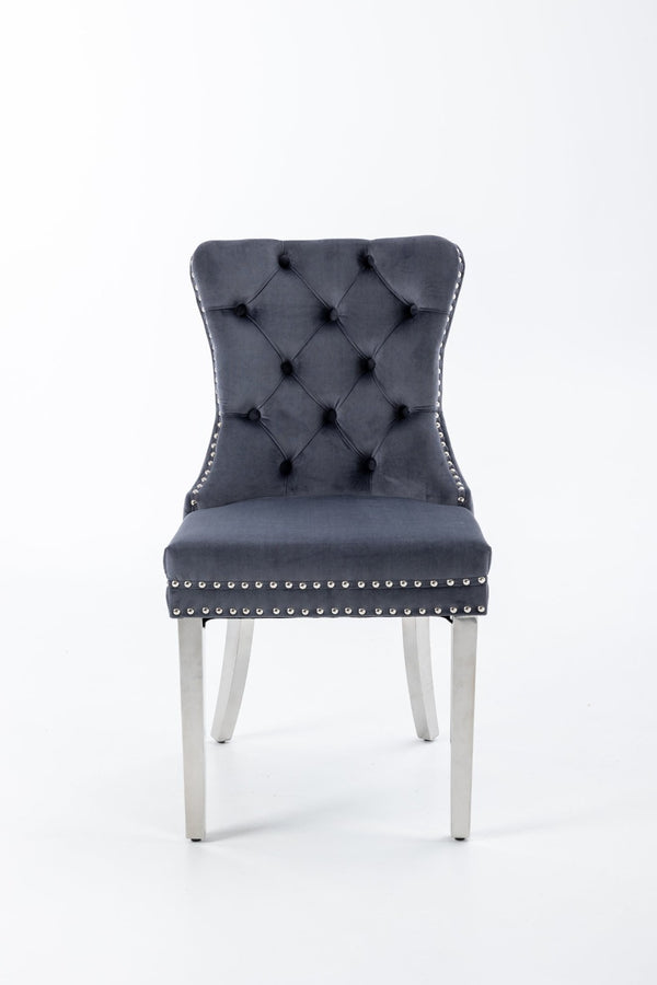English Elm Hengming Velvet Wingback Dining Chairs Tufted Nailhead Trim Formal Set of 2 Gray W212P439646