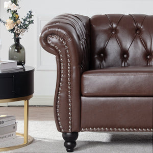 English Elm 1 Seater Pu Leather Tufted Accent Sofa with Birch Legs for Any Living Space Dark Brown W680P405340