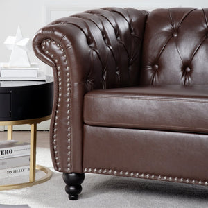 English Elm 1 Seater Pu Leather Tufted Accent Sofa with Birch Legs for Any Living Space Dark Brown W680P405340