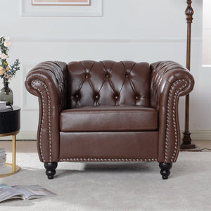 English Elm 1 Seater Chesterfield Pu Leather Accent Chair Tufted for Reading or Home Office W68047176