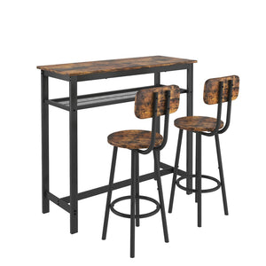 English Elm Bar Table Set with Two Backrest Stools Wood Grain Mdf Industrial Rustic Kitchen W57868883