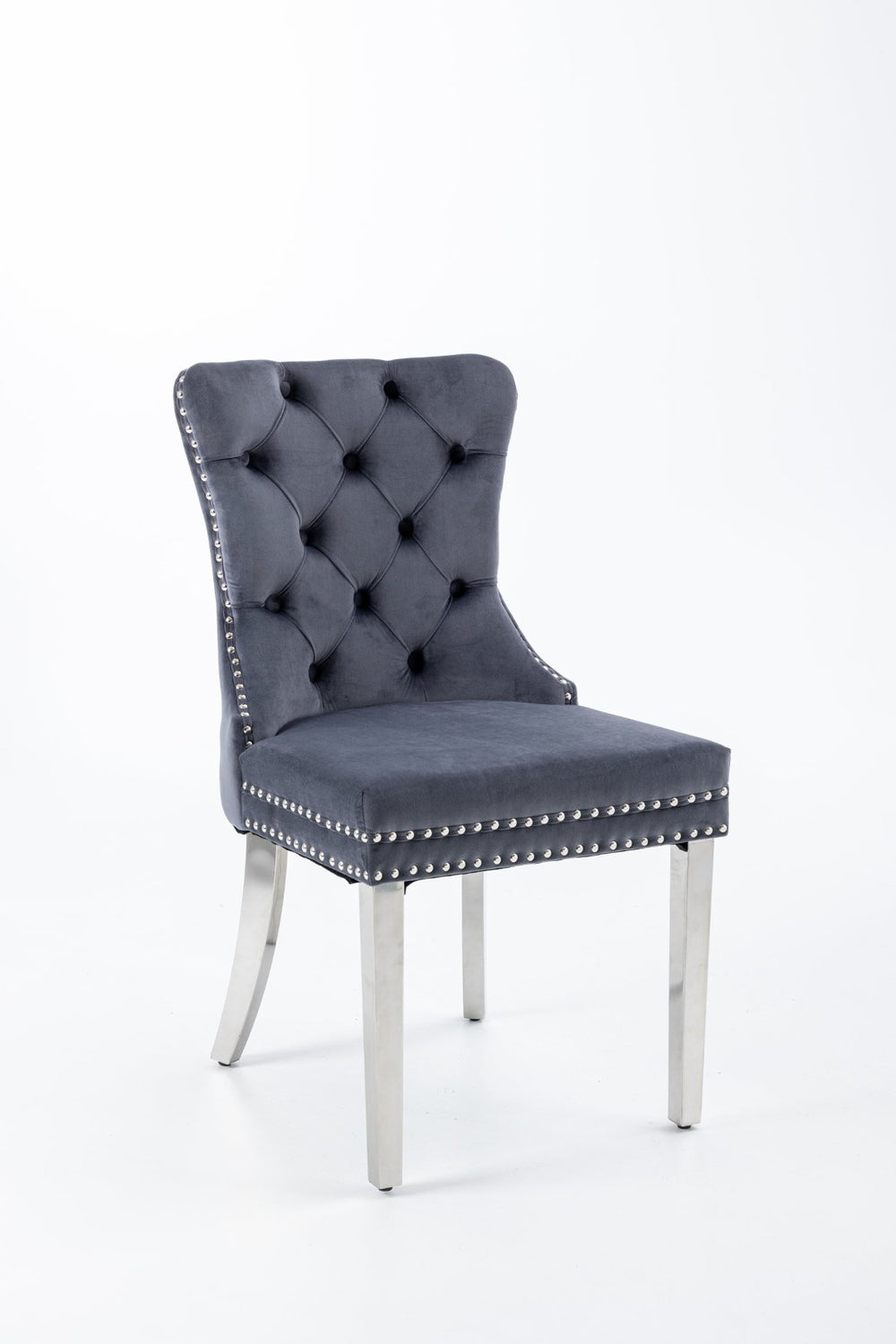 English Elm Hengming Velvet Wingback Dining Chairs Tufted Nailhead Trim Formal Set of 2 Gray W212P439646