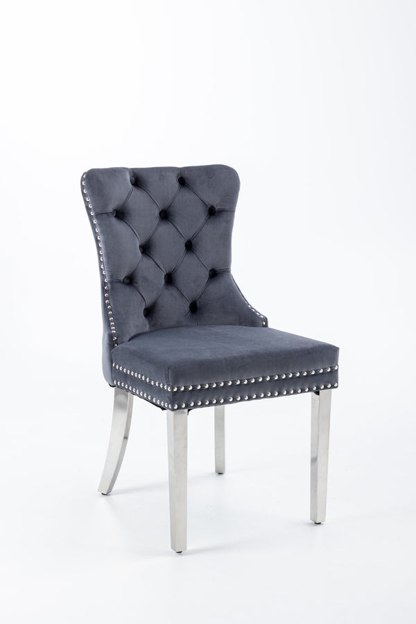 English Elm Hengming Velvet Wingback Dining Chairs Tufted Nailhead Trim Formal Set of 2 Gray W212P439646