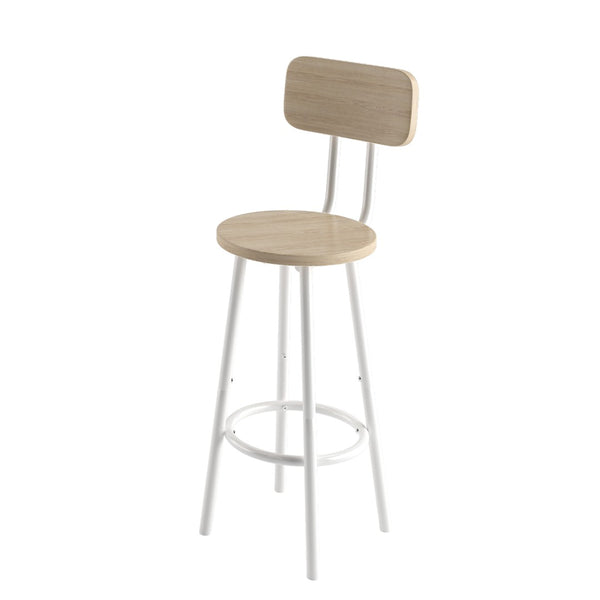 English Elm Bar Table Set with Two Foldable Stools Wood Grain Top Matte Black Iron Frame W57868879