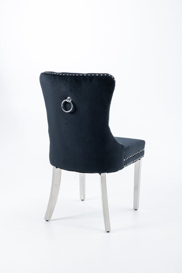 English Elm Hengming Velvet Wingback Dining Chairs Tufted Nailhead Trim Formal Set of 2 Black W212P439638