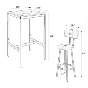 English Elm Bar Table Set with Two Foldable Stools Wood Grain Top Matte Black Iron Frame W57868879