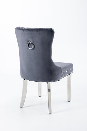 English Elm Hengming Velvet Wingback Dining Chairs Tufted Nailhead Trim Formal Set of 2 Gray W212P439646