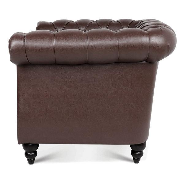 English Elm 1 Seater Pu Leather Tufted Accent Sofa with Birch Legs for Any Living Space Dark Brown W680P405340