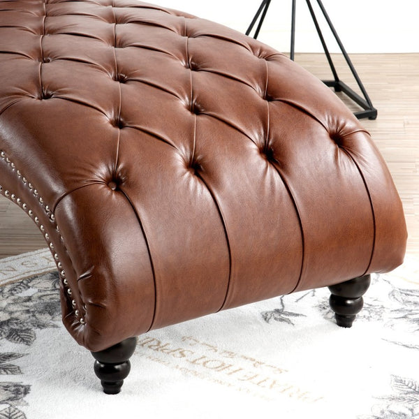 English Elm Tufted Pu Leather Armless Chaise with Birch Legs for Bedroom or Living Room W68041070