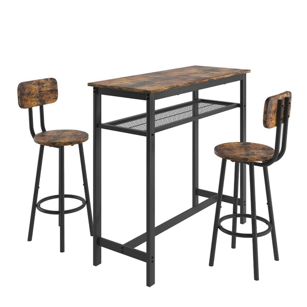 English Elm Bar Table Set with Two Backrest Stools Wood Grain Mdf Industrial Rustic Kitchen W57868883