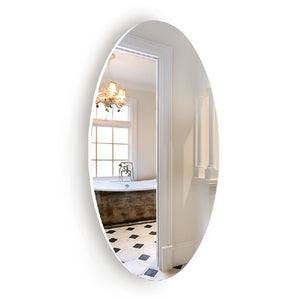 English Elm Frameless Oval Beveled Wall Mirror 25" HD Makeup Mirror White MDF Glass Minimalist Design W760P356153