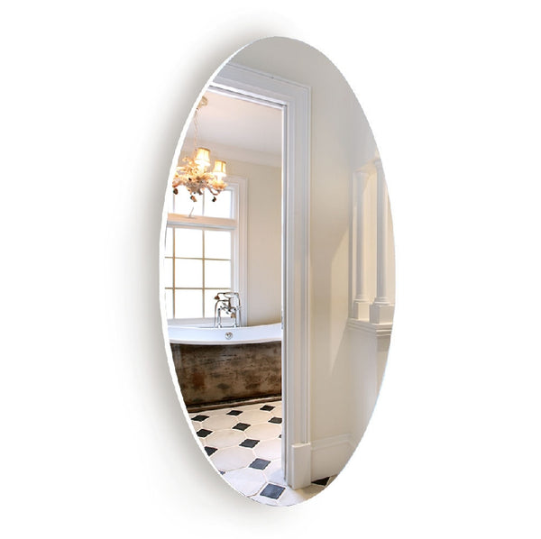 English Elm Frameless Oval Beveled Wall Mirror 25" HD Makeup Mirror White MDF Glass Minimalist Design W760P356153