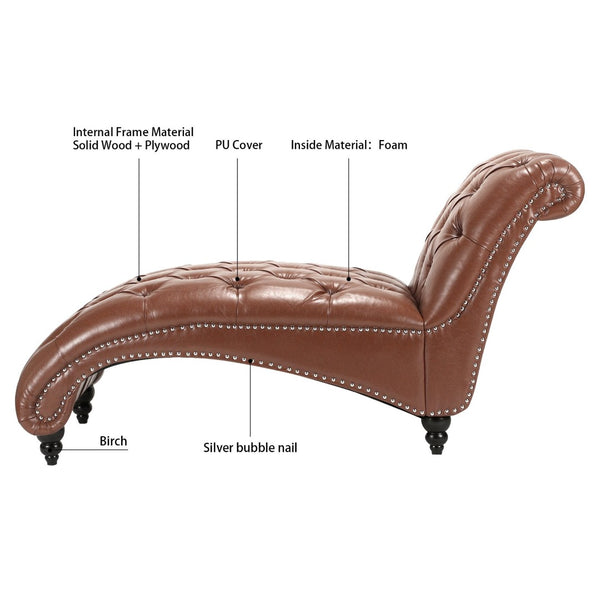 English Elm Tufted Pu Leather Armless Chaise with Birch Legs for Bedroom or Living Room W68041070