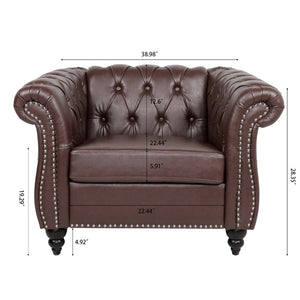 English Elm 1 Seater Chesterfield Pu Leather Accent Chair Tufted for Reading or Home Office W68047176