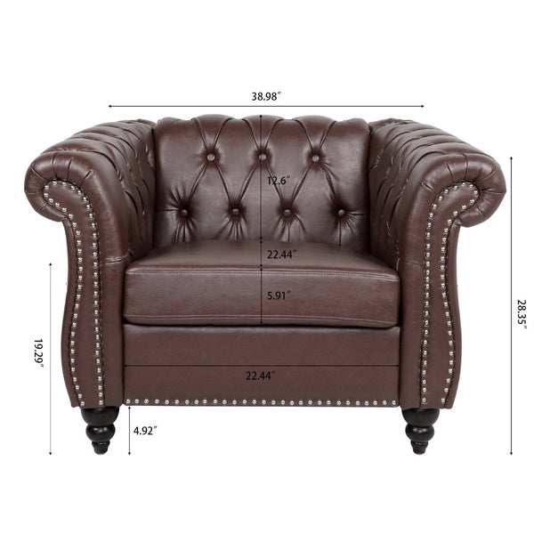 English Elm 1 Seater Chesterfield Pu Leather Accent Chair Tufted for Reading or Home Office W68047176