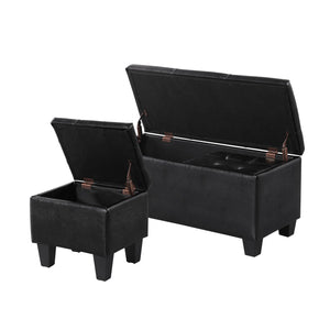 English Elm Large Storage Ottoman Bench Set with 3-Piece Tufted Linen Ottomans, Hidden Storage, 250lb Capacity Black W142083040