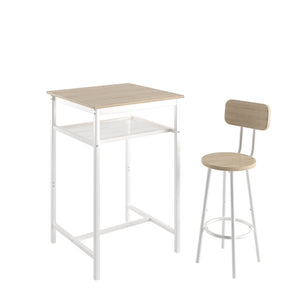 English Elm Bar Table Set with Two Foldable Stools Wood Grain Top Matte Black Iron Frame W57868879