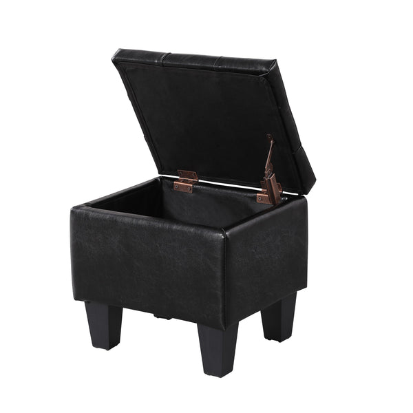 English Elm Large Storage Ottoman Bench Set with 3-Piece Tufted Linen Ottomans, Hidden Storage, 250lb Capacity Black W142083040