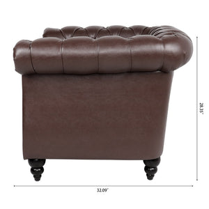 English Elm 1 Seater Pu Leather Tufted Accent Sofa with Birch Legs for Any Living Space Dark Brown W680P405340