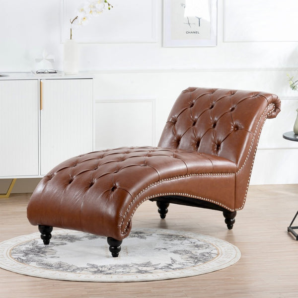 English Elm Tufted Pu Leather Armless Chaise with Birch Legs for Bedroom or Living Room W68041070