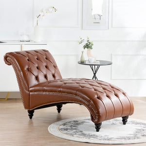 English Elm Tufted Pu Leather Armless Chaise with Birch Legs for Bedroom or Living Room W68041070