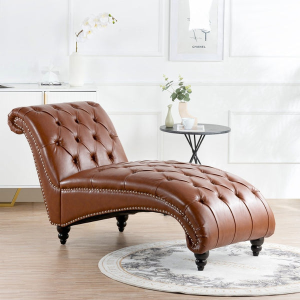 English Elm Tufted Pu Leather Armless Chaise with Birch Legs for Bedroom or Living Room W68041070