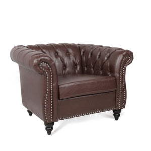 English Elm 1 Seater Pu Leather Tufted Accent Sofa with Birch Legs for Any Living Space Dark Brown W680P405340