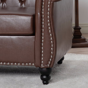 English Elm 1 Seater Pu Leather Tufted Accent Sofa with Birch Legs for Any Living Space Dark Brown W680P405340