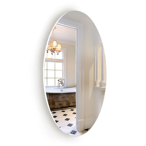 English Elm Frameless Oval Beveled Wall Mirror 25" HD Makeup Mirror White MDF Glass Minimalist Design W760P356153
