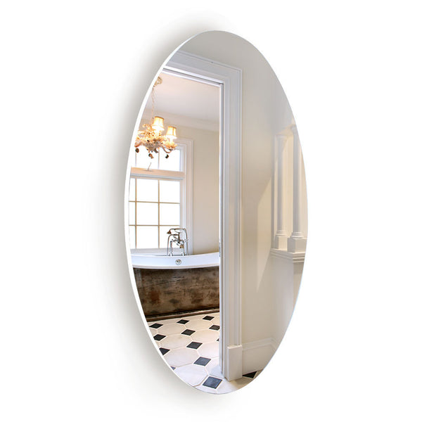 English Elm Frameless Oval Beveled Wall Mirror 25" HD Makeup Mirror White MDF Glass Minimalist Design W760P356153