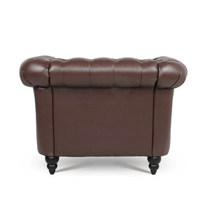English Elm 1 Seater Pu Leather Tufted Accent Sofa with Birch Legs for Any Living Space Dark Brown W680P405340