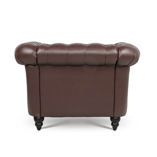 English Elm 1 Seater Pu Leather Tufted Accent Sofa with Birch Legs for Any Living Space Dark Brown W680P405340