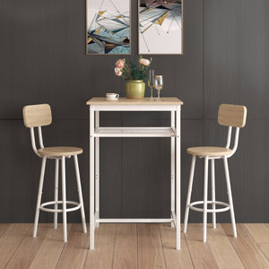 English Elm Bar Table Set with Two Foldable Stools Wood Grain Top Matte Black Iron Frame W57868879