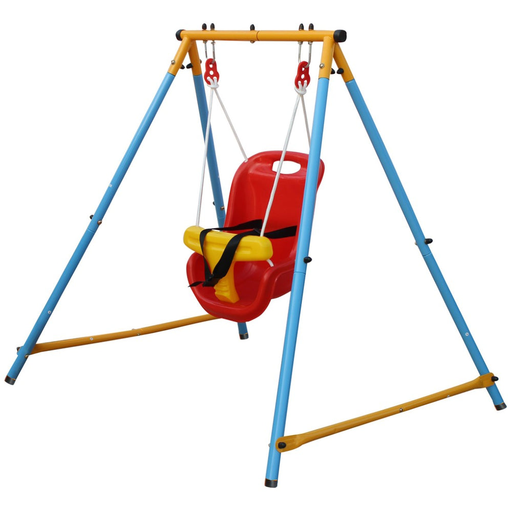 English Elm Baby Toddler A-frame Steel Swing Set with Safety Seat for Indoor Outdoor Play W1408102855