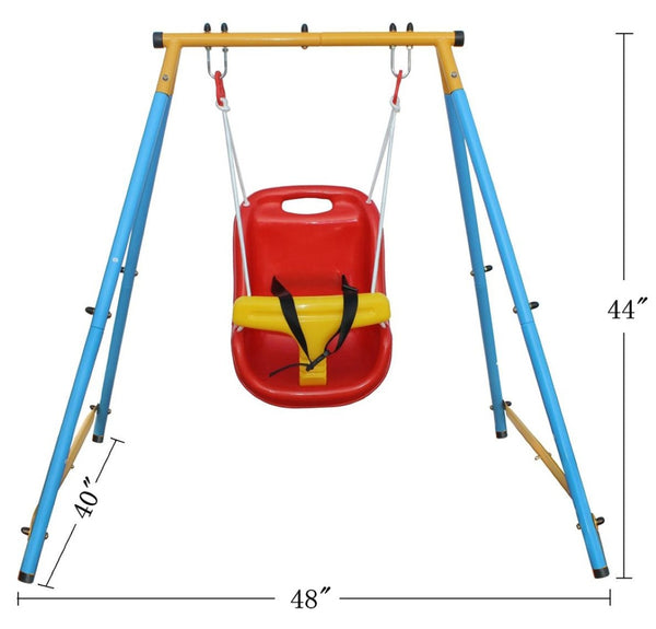English Elm Baby Toddler A-frame Steel Swing Set with Safety Seat for Indoor Outdoor Play W1408102855