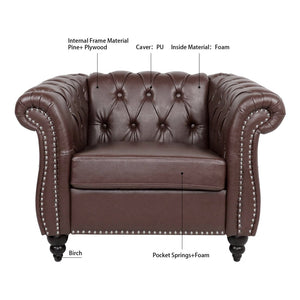 English Elm 1 Seater Chesterfield Pu Leather Accent Chair Tufted for Reading or Home Office W68047176