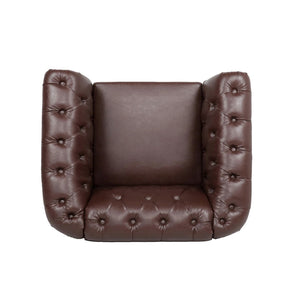 English Elm 1 Seater Pu Leather Tufted Accent Sofa with Birch Legs for Any Living Space Dark Brown W680P405340
