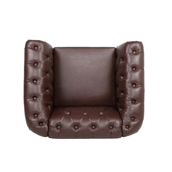 English Elm 1 Seater Pu Leather Tufted Accent Sofa with Birch Legs for Any Living Space Dark Brown W680P405340