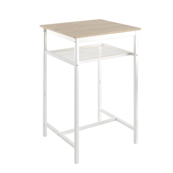 English Elm Bar Table Set with Two Foldable Stools Wood Grain Top Matte Black Iron Frame W57868879