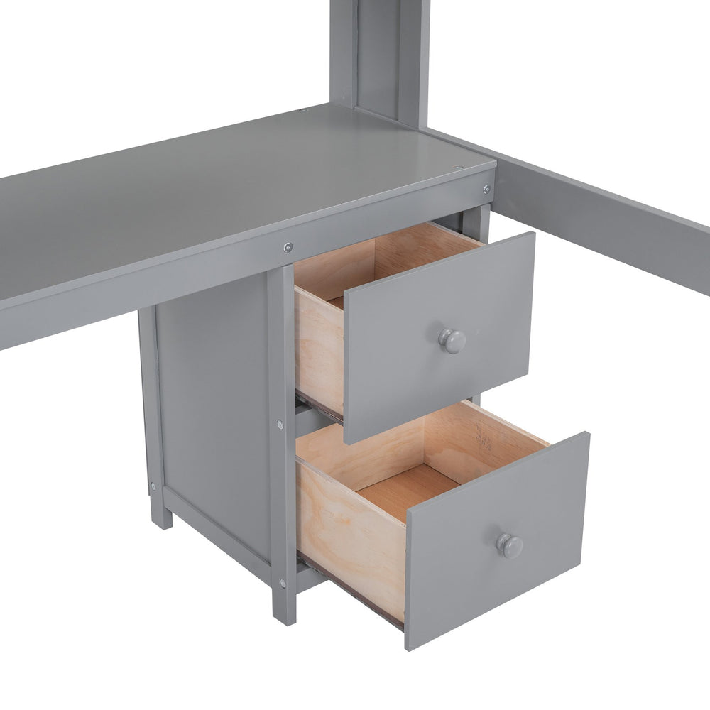 English Elm Full Size Loft Bed With Integrated Desk, Ample Storage, Charging Station & Stylish Gray Finish GX000334AAE