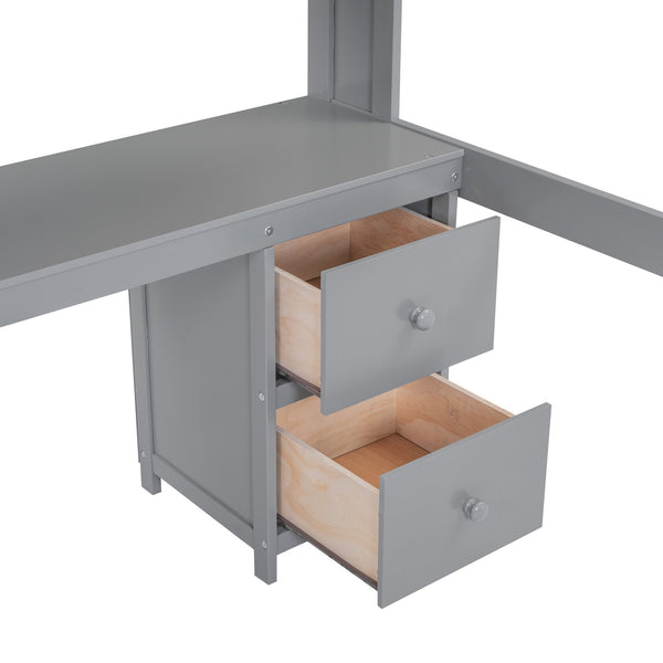 English Elm Full Size Loft Bed With Integrated Desk, Ample Storage, Charging Station & Stylish Gray Finish GX000334AAE