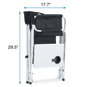 English Elm 2-piece Folding Directors Chairs with Side Table Pockets Padded Aluminum Camping Set W24172217
