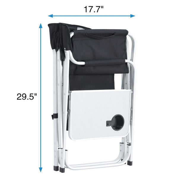 English Elm 2-piece Folding Directors Chairs with Side Table Pockets Padded Aluminum Camping Set W24172217
