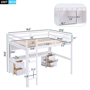 English Elm Full Size Loft Bed With Built-In Desk, Ample Storage, Charging Station & Stylish White Finish GX000334AAK-1