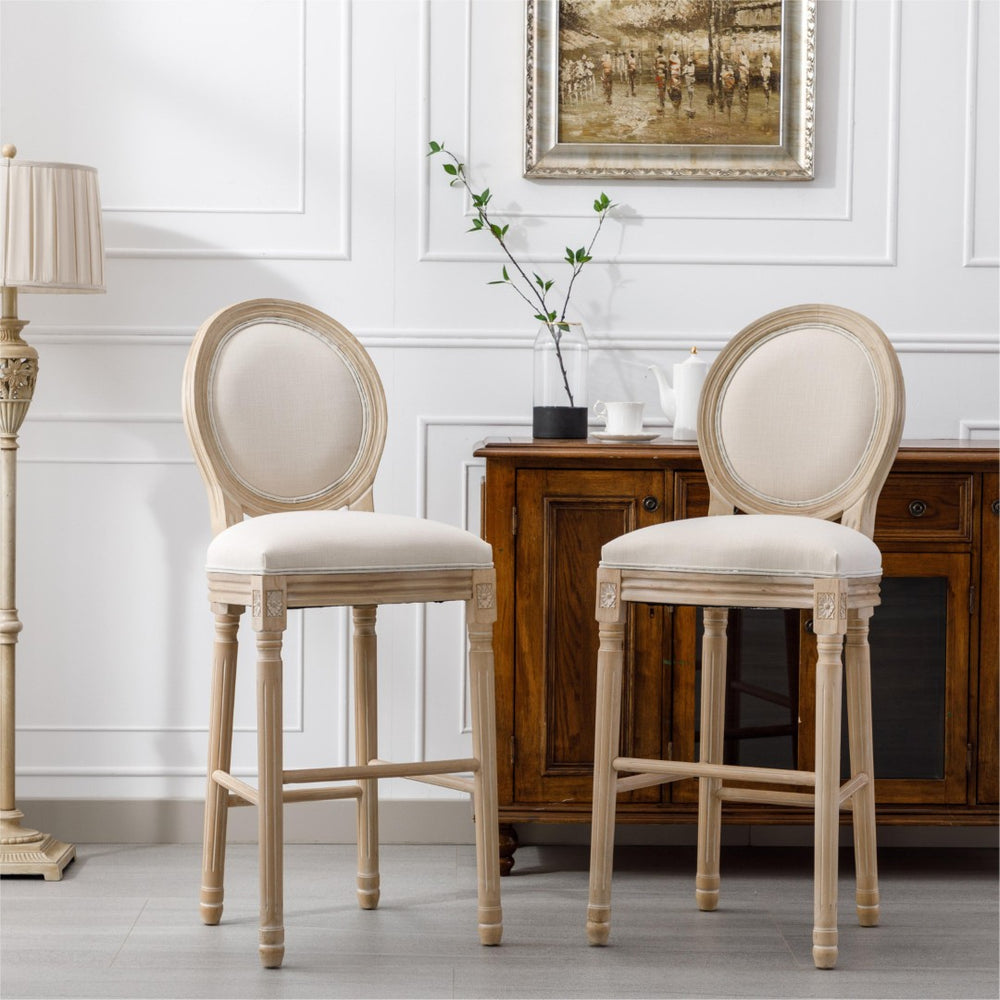 English Elm French Country Barstools Solid Wood Cabriole Legs Upholstered Cushion Set of 2 W1622P412321