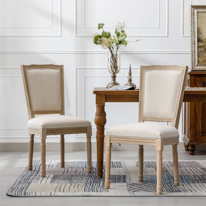 English Elm French Solid Wood Frame Linen Dining Chairs, Set Of 2 – Elegant Cream Upholstery For Any Space W162290981