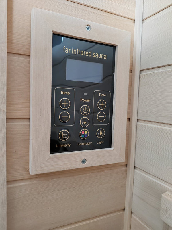 English Elm One Person Hemlock Wood Far Infrared Sauna with Bluetooth Audio and Led Lighting W1149103144