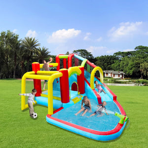 English Elm 7 in 1 Inflatable Backyard Water Park with Slide Splash Pool Climbing Wall and Bouncer W167790010
