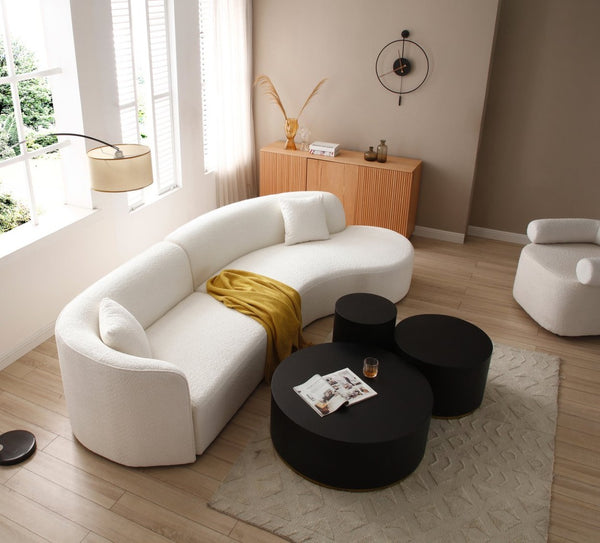English Elm Luxury Boucle Curved Sectional Sofa with Chaise Right Facing Sculptural Modern Living W876S00086