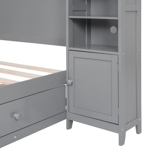 English Elm Full Platform Bed with Headboard Shelving Cabinets and Under Drawer Storage Unit Gray LP000342AAE-1